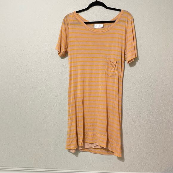 ALC Orange Striped Tee Shirt Dress Womens S Short Sleeve Casual Beachy Quiet Lux - Picture 1 of 11